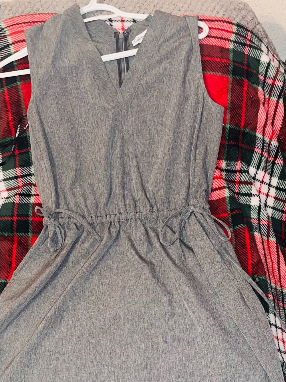 Calvin Klein Gray Sleeveless Mini Dress with Drawstring Waist